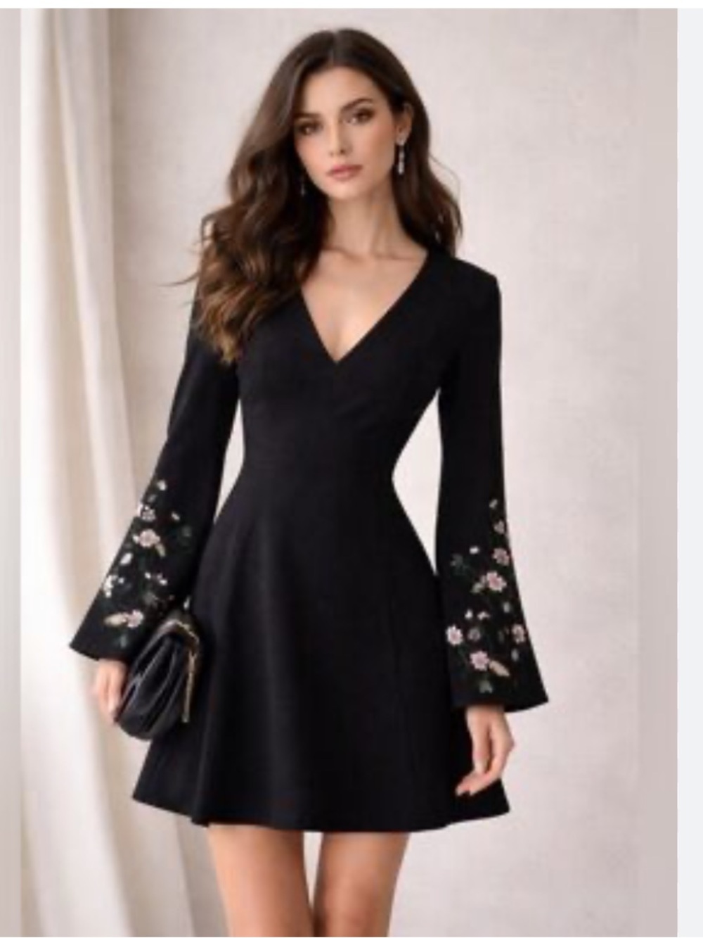 H&M Mini dress w/ embroidered bell sleeves, size 12